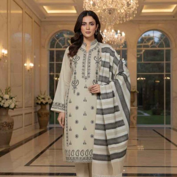 Khaddar Unstitched Suit Embroidered 3 Piece Women's Dress Traditional Ethnic Wear Handmade